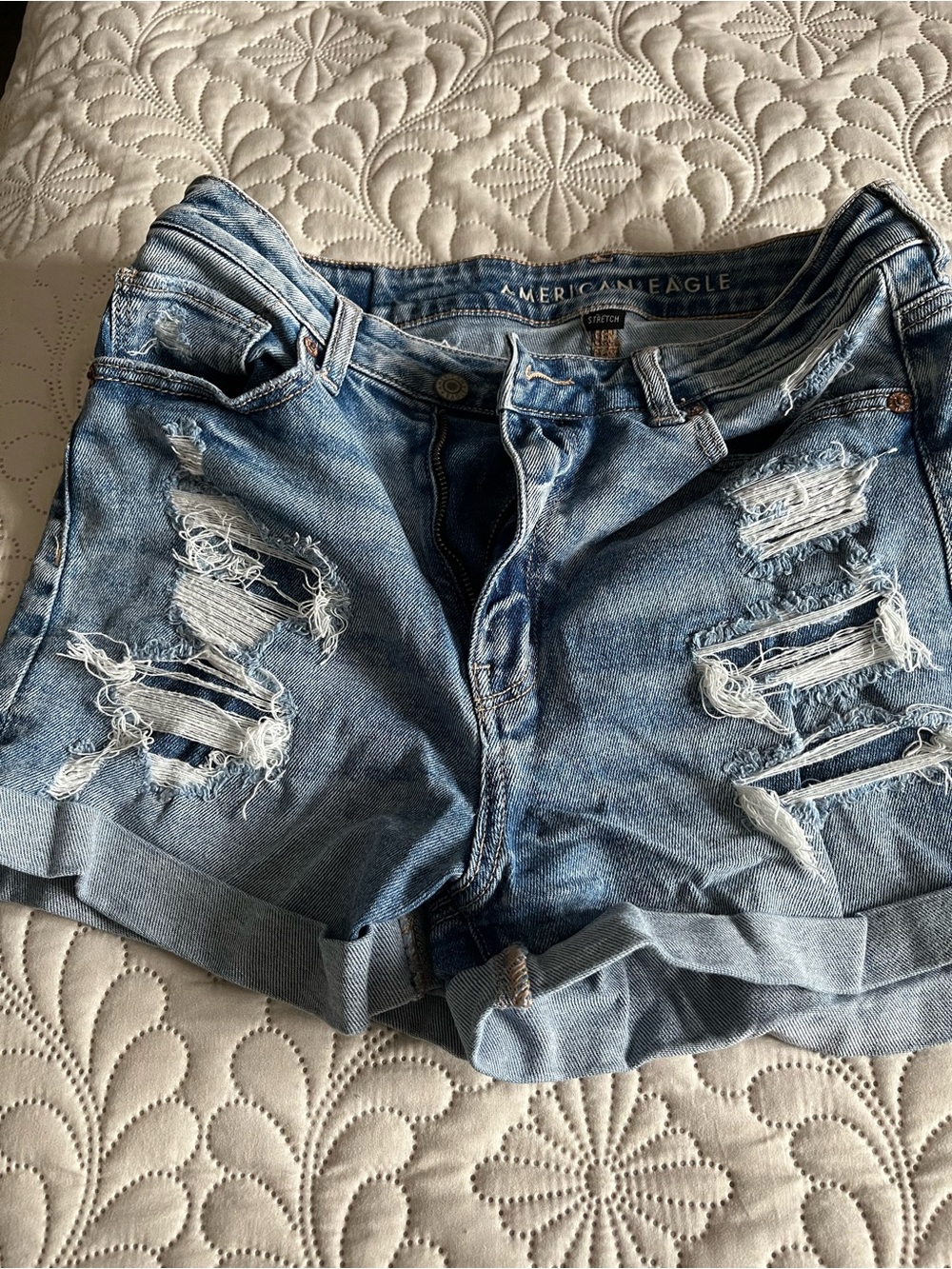 American Eagle Outfitters Light Blue Ripped Denim Shorts